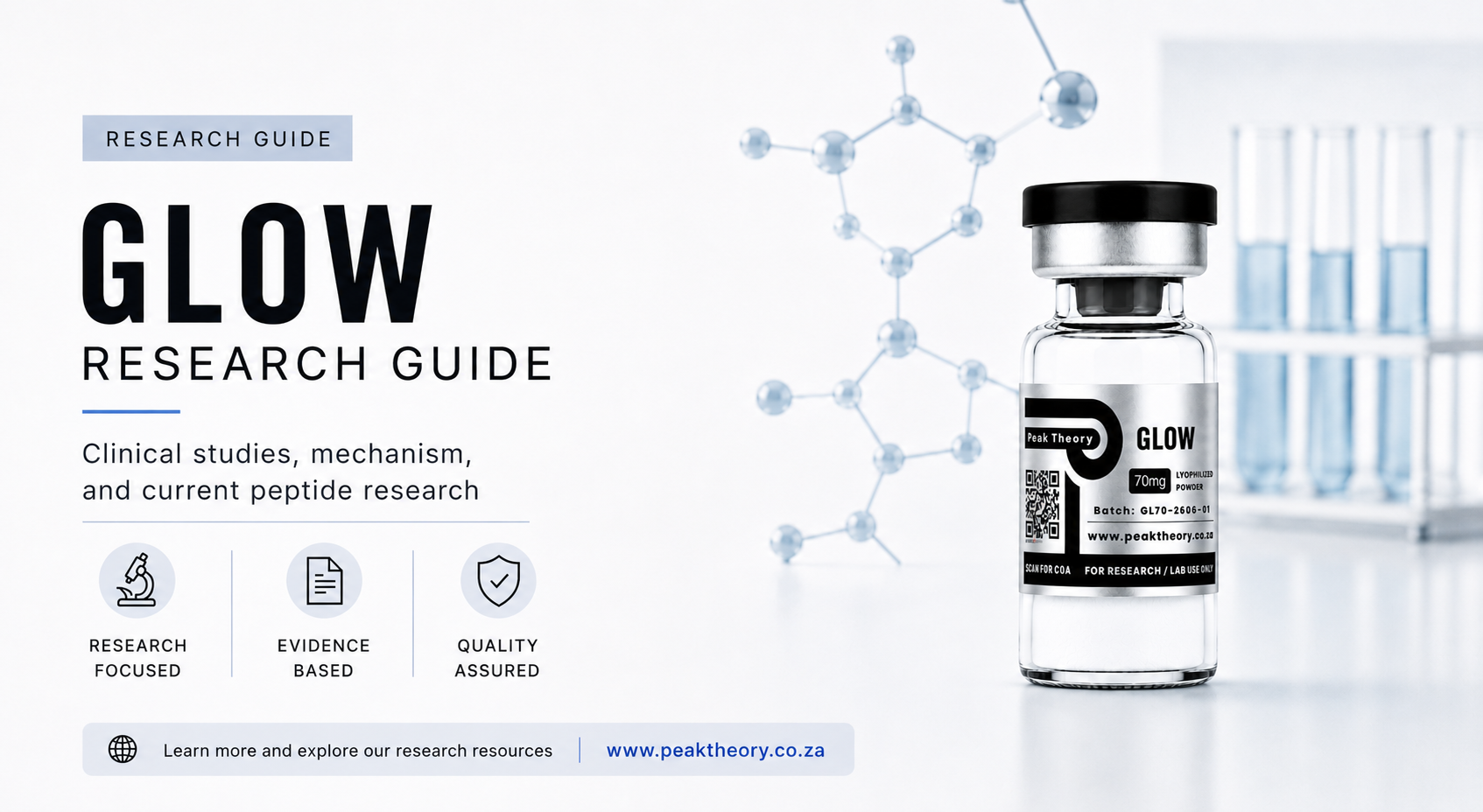 Glow peptide research guide covering composition, skin models and published findings